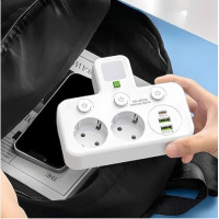 Сетевой адаптер розетки AND F03 White удлинитель без кабеля с 2 розетками 2 USB и Type C