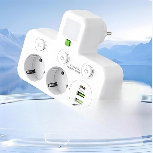 Сетевой адаптер розетки AND F03 White удлинитель без кабеля с 2 розетками 2 USB и Type C