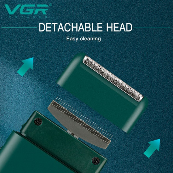 Электробритва VGR V-390 с выдвижным триммером сеточная аккумуляторная/кружевая 5 Вт 45 мин работы USB Type-C зеленая