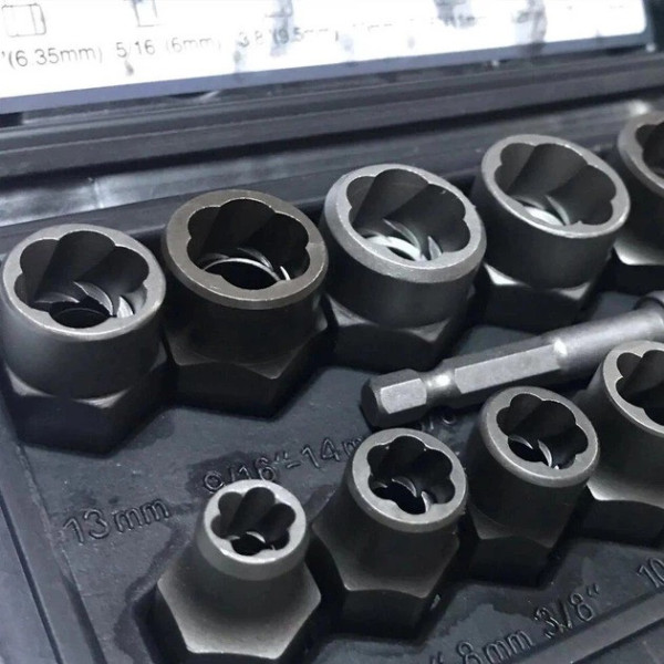Набор экстракторов Nut Extractor ES-14 для удаления сорванных болтов и гаек, комплект 14 предметов в кейсе