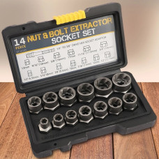 Набор экстракторов Nut Extractor ES-14 для удаления сорванных болтов и гаек, комплект 14 предметов в кейсе