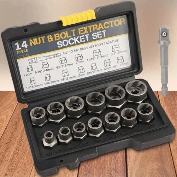 Набор экстракторов Nut Extractor ES-14 для удаления сорванных болтов и гаек, комплект 14 предметов в кейсе