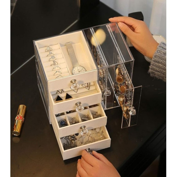 Шкатулка для хранения ювелирных украшений Makeup Box XL-1831 многоуровневая с выдвижными ящиками и отдельными отделениями
