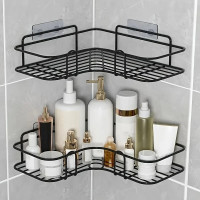 Угловая полка для ванной без сверления 2 шт Storage Rack AND-054 черная металлическая на липучках для душа и кухни
