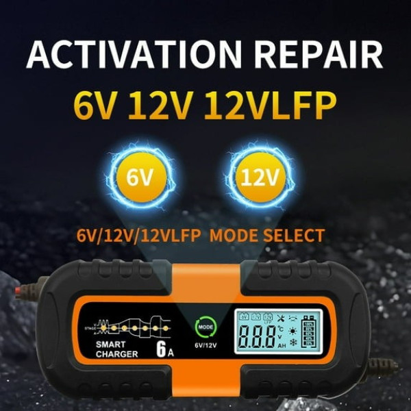 Автоматическое зарядное устройство Charger 6V/12V для автомобильных аккумуляторов с LCD дисплеем режимом восстановления