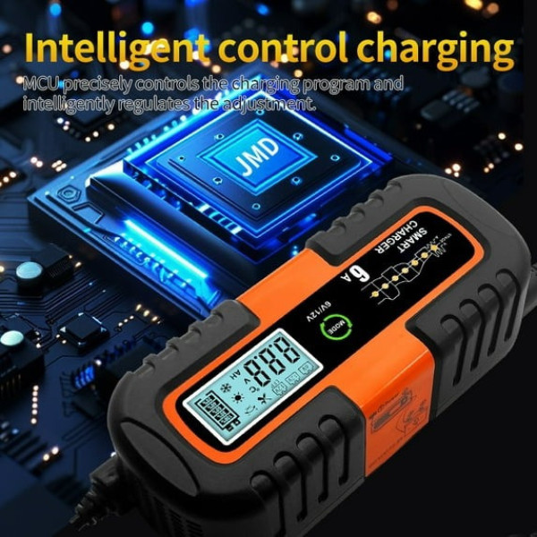 Автоматическое зарядное устройство Charger 6V/12V для автомобильных аккумуляторов с LCD дисплеем режимом восстановления