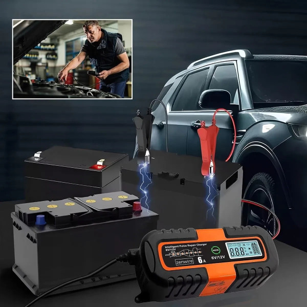 Автоматическое зарядное устройство Charger 6V/12V для автомобильных аккумуляторов с LCD дисплеем режимом восстановления