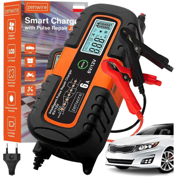 Автоматическое зарядное устройство Charger 6V/12V для автомобильных аккумуляторов с LCD дисплеем режимом восстановления