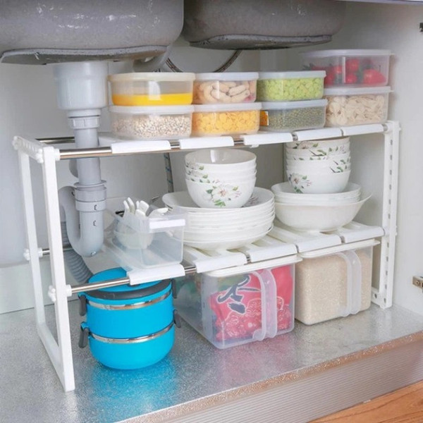 Регулируемая кухонная полка для хранения Kitchen Rack 38–70 см выдвижная стеллажная система под раковину органайзер для кухни белы