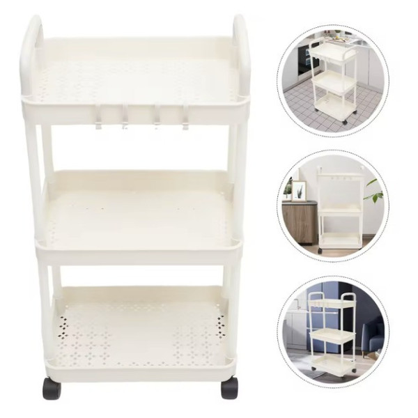Этажерка на колесах 3-х ярусная пластиковая для хранения Kitchen Storage Rack органайзер для кухни ванной офиса 41×25×72 см