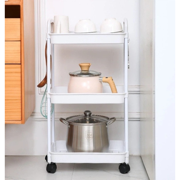 Этажерка на колесах 3-х ярусная пластиковая для хранения Kitchen Storage Rack органайзер для кухни ванной офиса 41×25×72 см