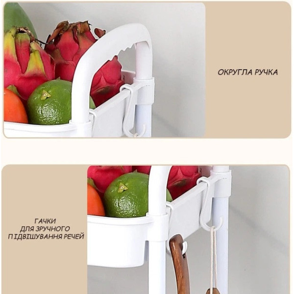 Этажерка на колесах 3-х ярусная пластиковая для хранения Kitchen Storage Rack органайзер для кухни ванной офиса 41×25×72 см