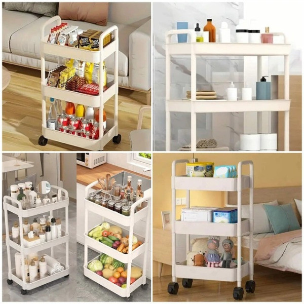 Этажерка на колесах 3-х ярусная пластиковая для хранения Kitchen Storage Rack органайзер для кухни ванной офиса 41×25×72 см