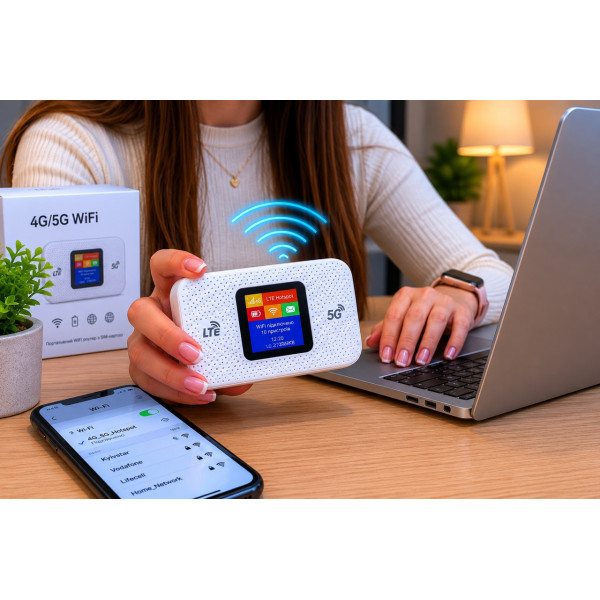 Портативный 4G/5G Wi-Fi роутер с экраном и аккумулятором 3000 мАч, мобильный модем с SIM-картой на 10 устройств