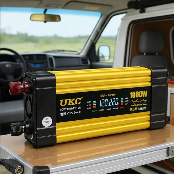 Преобразователь напряжения KSM 1000W 12V LCD + 2 USB, автомобильный инвертор 12В 220В с дисплеем