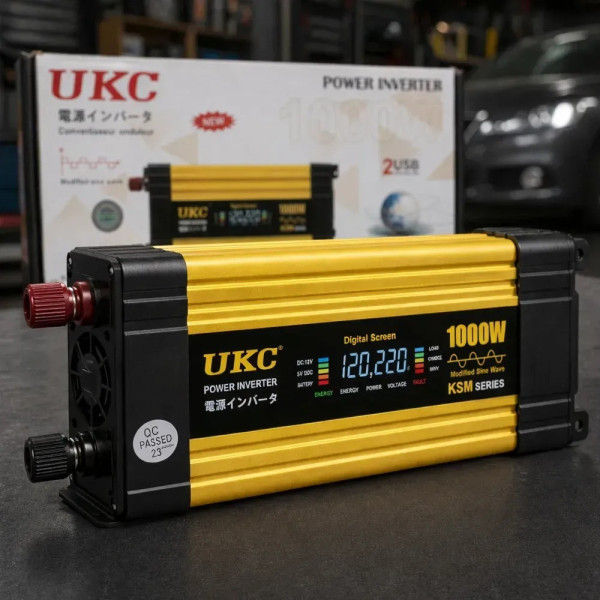 Преобразователь напряжения KSM 1000W 12V LCD + 2 USB, автомобильный инвертор 12В 220В с дисплеем