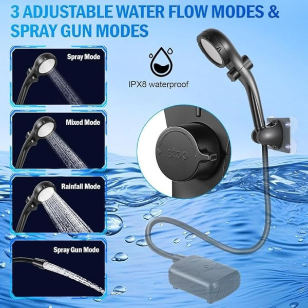 Портативный душ Electric Outdoor Shower с аккумулятором 2400 mAh, LED-дисплеем температуры и USB зарядкой