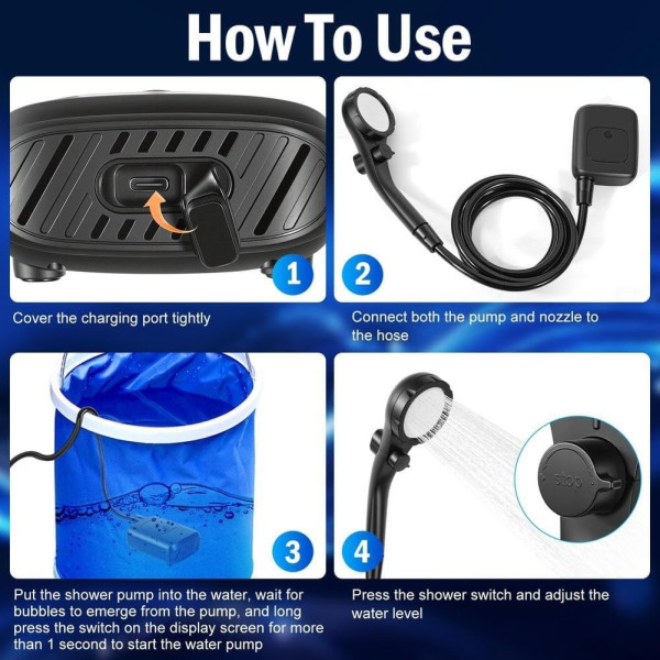 Портативный душ Electric Outdoor Shower с аккумулятором 2400 mAh, LED-дисплеем температуры и USB зарядкой