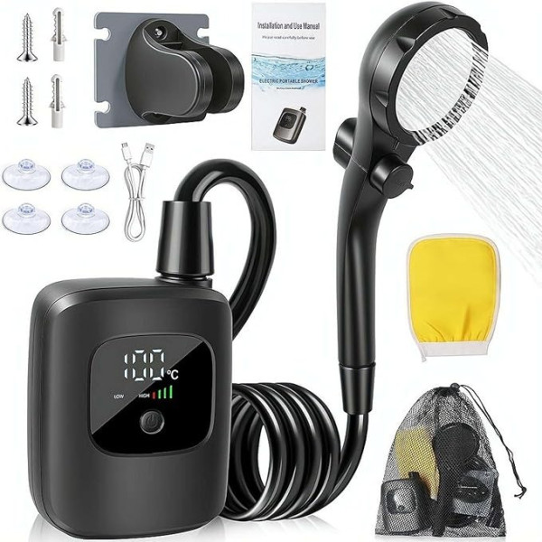 Портативный душ Electric Outdoor Shower с аккумулятором 2400 mAh, LED-дисплеем температуры и USB зарядкой