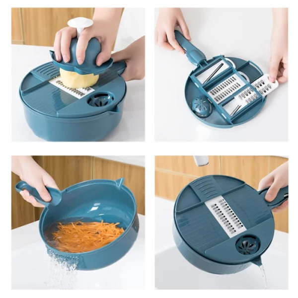 Овощерезка ручная 12 в 1 Multi Functional Chopper с чашей 1,8 л, многофункциональный измельчитель для овощей и фруктов с насадками