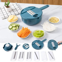 Овощерезка ручная 12 в 1 Multi Functional Chopper с чашей 1,8 л, многофункциональный измельчитель для овощей и фруктов с насадками