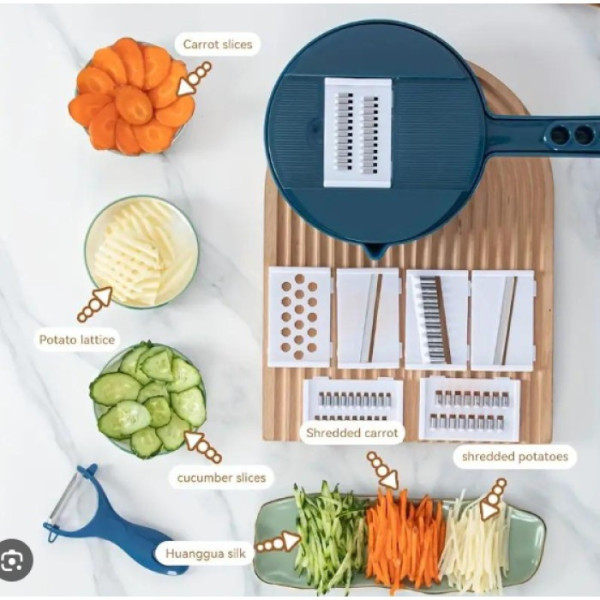 Овощерезка ручная 12 в 1 Multi Functional Chopper с чашей 1,8 л, многофункциональный измельчитель для овощей и фруктов с насадками