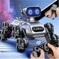 Интерактивный робот-собака CX-103 8 колесный трюковый RC пес на пульте 2.4 ГГц LED музыка серый белый