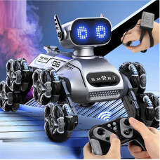 Интерактивный робот-собака CX-103 8 колесный трюковый RC пес на пульте 2.4 ГГц LED музыка серый белый