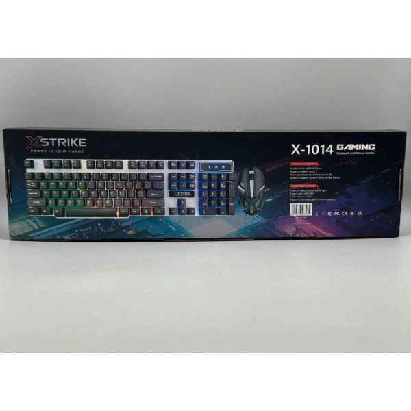 Игровой комплект XSTRIKE X-1014 клавиатура + мышь RGB проводной USB геймерский набор мембранная 104 клавиши черный