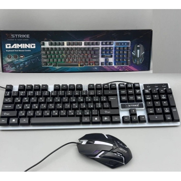 Игровой комплект XSTRIKE X-1014 клавиатура + мышь RGB проводной USB геймерский набор мембранная 104 клавиши черный