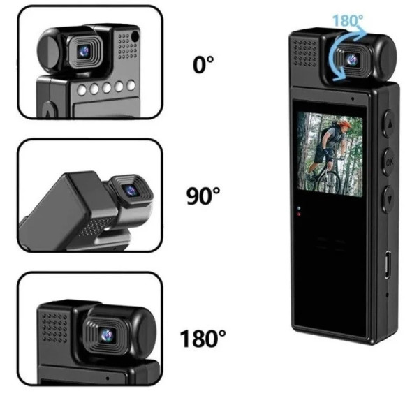 Мини боди камера L9 1080P портативный видеорегистратор на одежду с экраном датчиком движения и поворотным объективом 180°