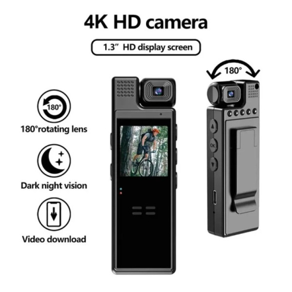 Мини боди камера L9 1080P портативный видеорегистратор на одежду с экраном датчиком движения и поворотным объективом 180°