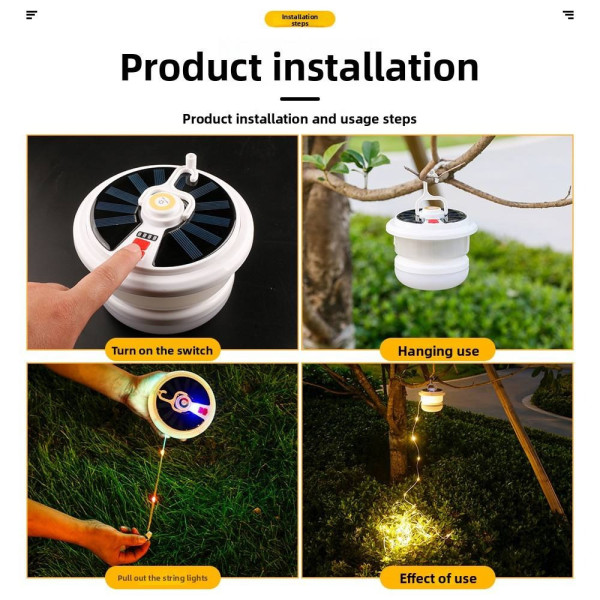 Кемпинговый фонарь BL YX669 на солнечной батарее с RGB LED лентой 10 м подвесной аккумуляторный светильник