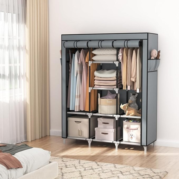 Тканевый складной шкаф органайзер Storage Wardrobe 88130 с 8 полками и 3 секциями, универсальный шкаф для одежды и обуви