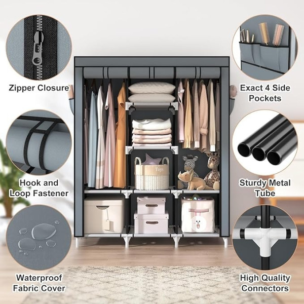 Тканевый складной шкаф органайзер Storage Wardrobe 88130 с 8 полками и 3 секциями, универсальный шкаф для одежды и обуви