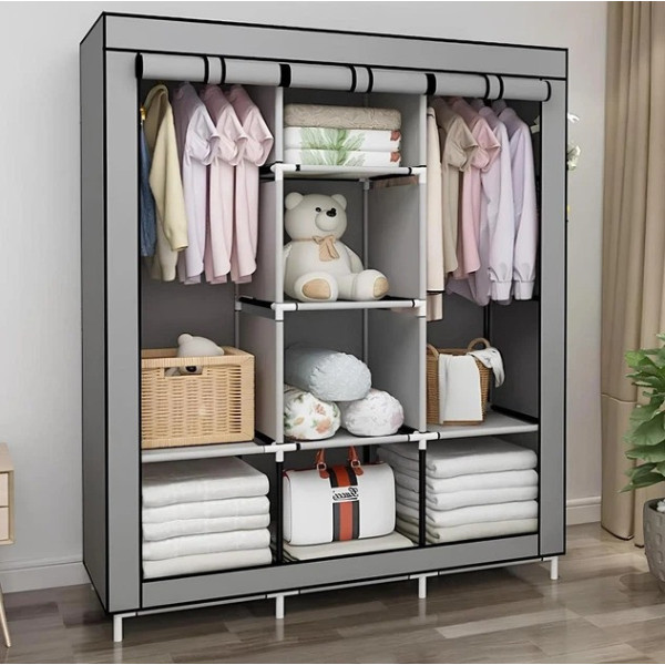 Тканевый складной шкаф органайзер Storage Wardrobe 88130 с 8 полками и 3 секциями, универсальный шкаф для одежды и обуви