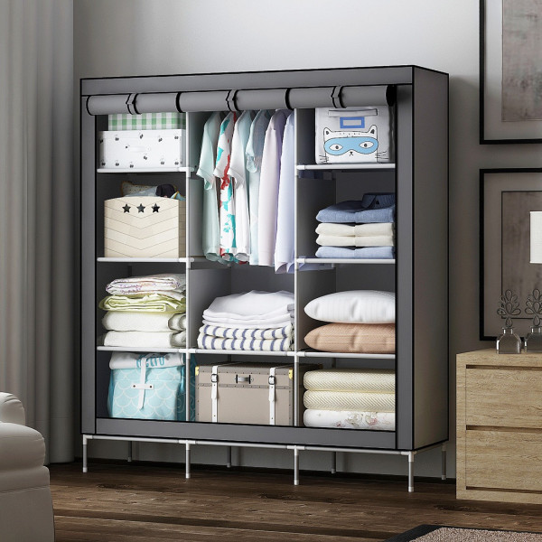 Тканевый складной шкаф органайзер Storage Wardrobe 88130 с 8 полками и 3 секциями, универсальный шкаф для одежды и обуви