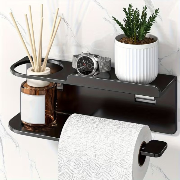 Металлический настенный держатель для туалетной бумаги с полкой и органайзером, черный бумагодержатель для ванной комнаты