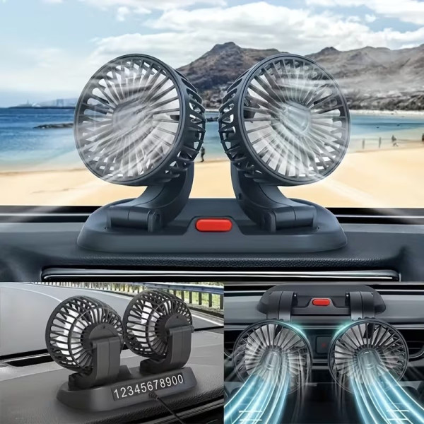Автомобильный двойной вентилятор Vehicle Fan X666 от прикуривателя, компактный вентилятор для авто с двумя головками