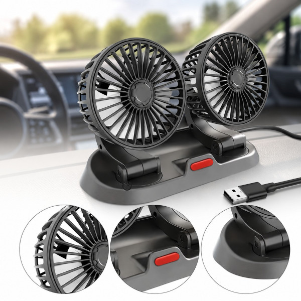 Автомобильный двойной вентилятор Vehicle Fan X666 от прикуривателя, компактный вентилятор для авто с двумя головками