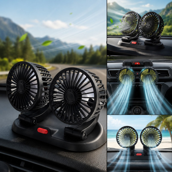 Автомобильный двойной вентилятор Vehicle Fan X666 от прикуривателя, компактный вентилятор для авто с двумя головками