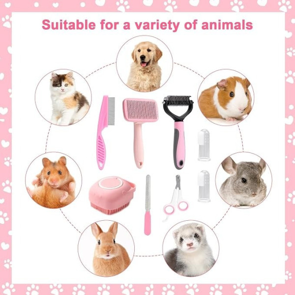 Набор для груминга животных Pet Grooming 8 в 1, комплект для ухода за собаками и котами с щетками, когтерезом и расческами