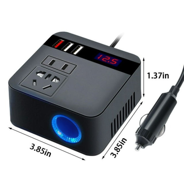 Автомобильный инвертор 150 Вт с адаптером прикуривателя и 3 USB портами, преобразователь напряжения 12В/24В на 220В, зарядное устр