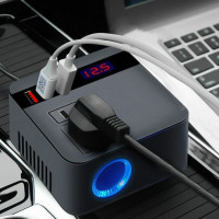 Автомобильный инвертор 150 Вт с адаптером прикуривателя и 3 USB портами, преобразователь напряжения 12В/24В на 220В, зарядное устр