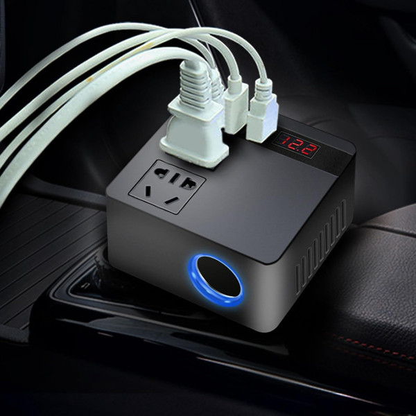 Автомобильный инвертор 150 Вт с адаптером прикуривателя и 3 USB портами, преобразователь напряжения 12В/24В на 220В, зарядное устр