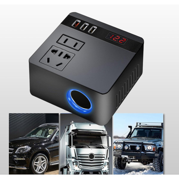 Автомобильный инвертор 150 Вт с адаптером прикуривателя и 3 USB портами, преобразователь напряжения 12В/24В на 220В, зарядное устр