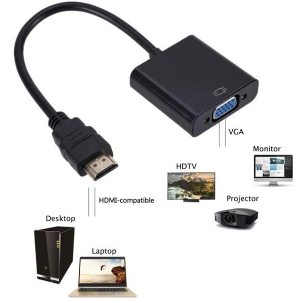 Конвертер HDMI на VGA + AV (аудио), адаптер HDMI VGA с аудиовыходом, переходник для монитора и проектора, черный