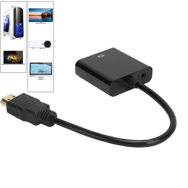 Конвертер HDMI на VGA + AV (аудио), адаптер HDMI VGA с аудиовыходом, переходник для монитора и проектора, черный