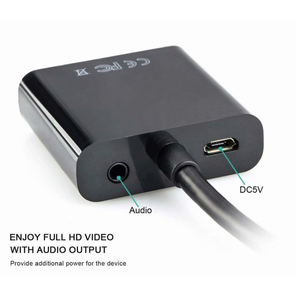 Конвертер HDMI на VGA + AV (аудио), адаптер HDMI VGA с аудиовыходом, переходник для монитора и проектора, черный