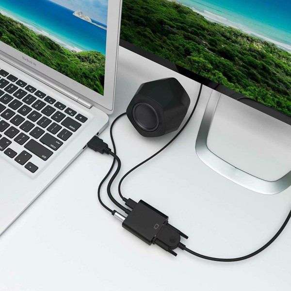 Конвертер HDMI на VGA + AV (аудио), адаптер HDMI VGA с аудиовыходом, переходник для монитора и проектора, черный